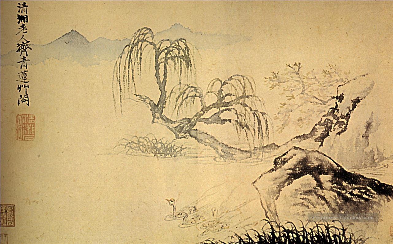 Canards Shitao sur la rivière 1699 vieille encre de Chine Peintures à l'huile
